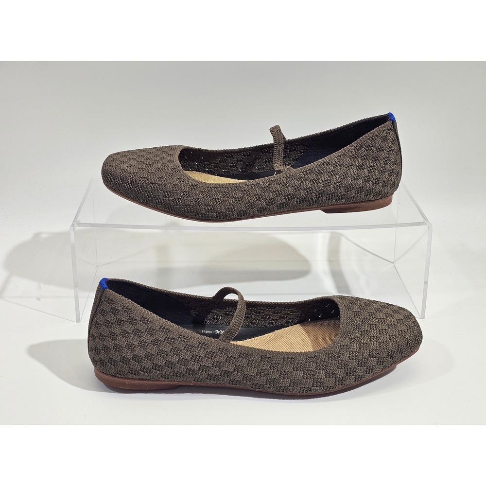 Rothy's The Mary Jane Women 8.5 Brown Checkerboard Knit Square Toe Flat Shoes - Picture 3 of 7